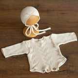 Natural Newborn Crochet Romper and Bonnet Set, Newborn Knitted Outfit, Newborn Photography props set, Crochet Coming Home Outfit for Girl