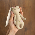 Newborn Linen Stuffed Animal Toys Bear and Bunny Dolls, Hand Embroidered Neutral Unisex Timeless Newborn Teddy Bear Toy, Newborn Bunny Props