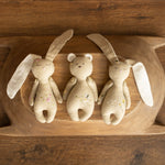 Newborn Linen Stuffed Animal Toys Bear and Bunny Dolls, Hand Embroidered Neutral Unisex Timeless Newborn Teddy Bear Toy, Newborn Bunny Props