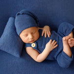 Soft Angora baby overall with matching sleep hat – newborn and sitter photography outfit