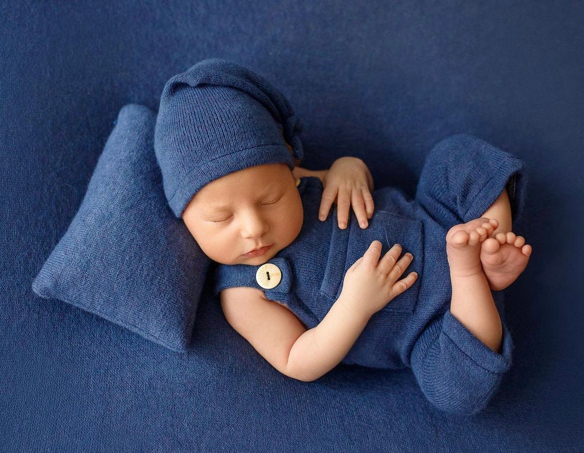 Soft Angora baby overall with matching sleep hat – newborn and sitter photography outfit