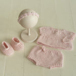 Newborn Knitted Romper for Girl with Headband and Knit Booties, Newborn Girl Coming Home Outfit, Newborn Knitted Outfit, Newborn Photo Props
