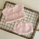 Newborn Knitted Romper for Girl with Headband and Knit Booties, Newborn Girl Coming Home Outfit, Newborn Knitted Outfit, Newborn Photo Props