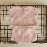 Newborn Knitted Romper for Girl with Headband and Knit Booties, Newborn Girl Coming Home Outfit, Newborn Knitted Outfit, Newborn Photo Props