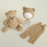 Newborn Knit Boucle Overall, Newborn Knit Teddy Bear Outfit, Newborn Knitted Outfit, Newborn Bear Hat Boucle, Newborn Photography Props Set