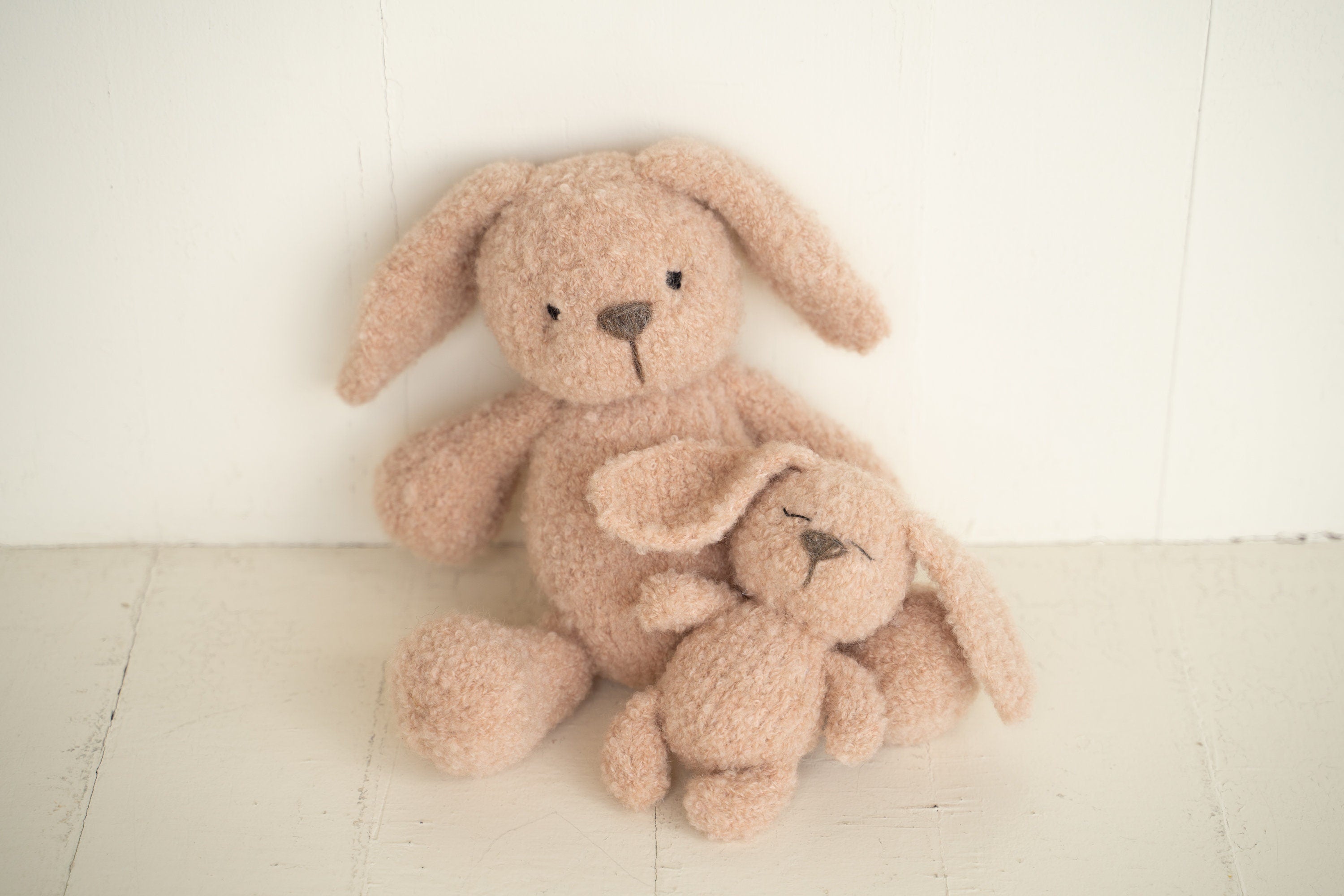 Boucle Knitted Bunny Toy with Bunny Outfit for Newborn Photography Props, Newborn Rabbit Outfit, Newborn Knitted Outfit, Newborn Bunny Ears