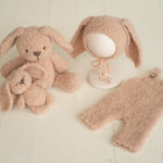 Boucle Knitted Bunny Toy with Bunny Outfit for Newborn Photography Props, Newborn Rabbit Outfit, Newborn Knitted Outfit, Newborn Bunny Ears