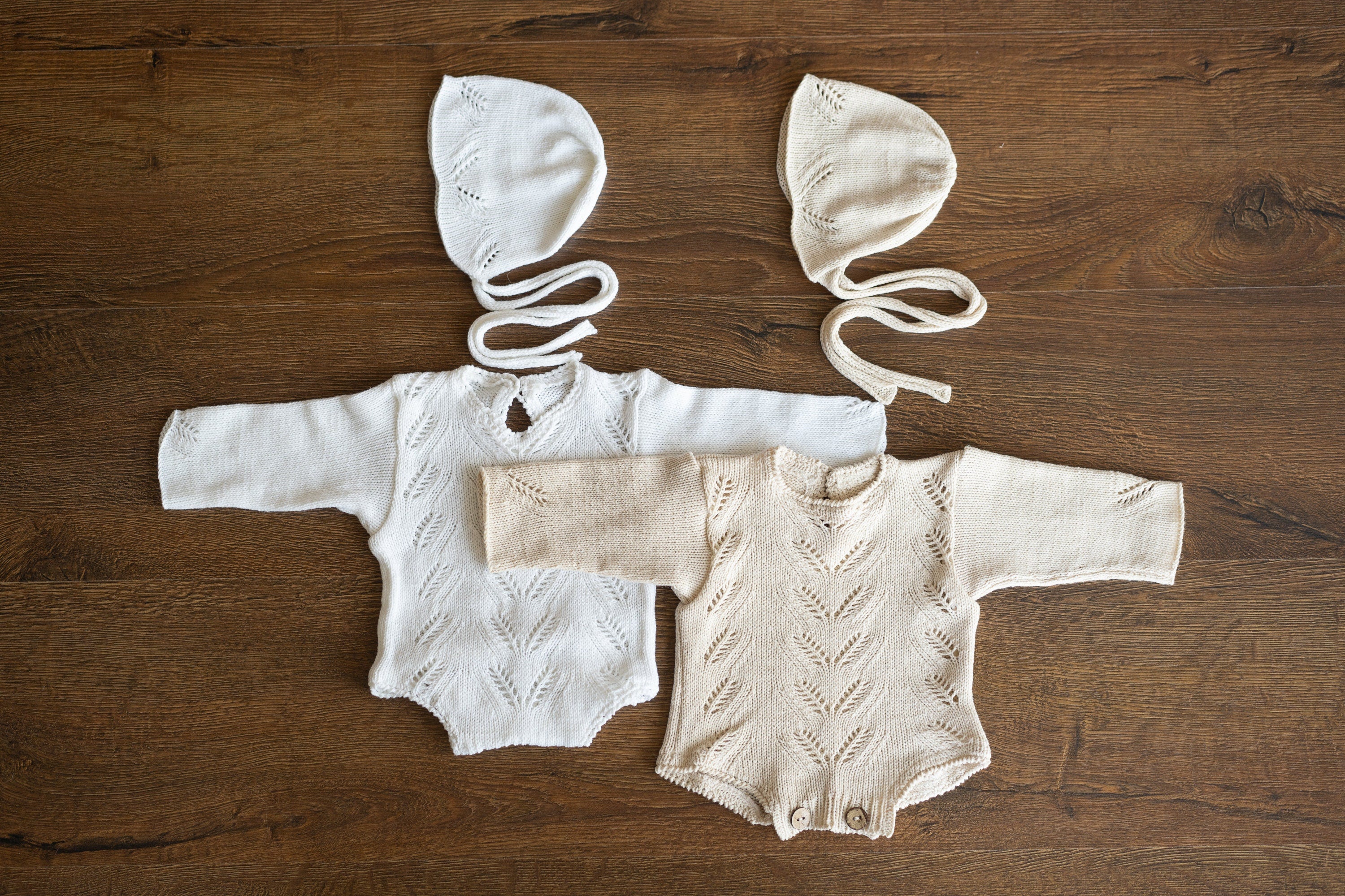 Natural Newborn Crochet Romper and Bonnet Set, Newborn Knitted Outfit, Newborn Photography props set, Crochet Coming Home Outfit for Girl