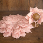 Baby Flower Felt Hat, Flower Newborn Merino Wool Felted Rug Set with Felted Hat for Girl, Newborn Photography props,Newborn Felted Props Set