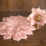 Baby Flower Felt Hat, Flower Newborn Merino Wool Felted Rug Set with Felted Hat for Girl, Newborn Photography props,Newborn Felted Props Set