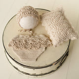 Crochet Newborn Outfit Girl Photography Props Set, Newborn Knitted Blanket, Newborn Posing Pillow, Newborn Crochet Layer,Baby Crochet Pillow