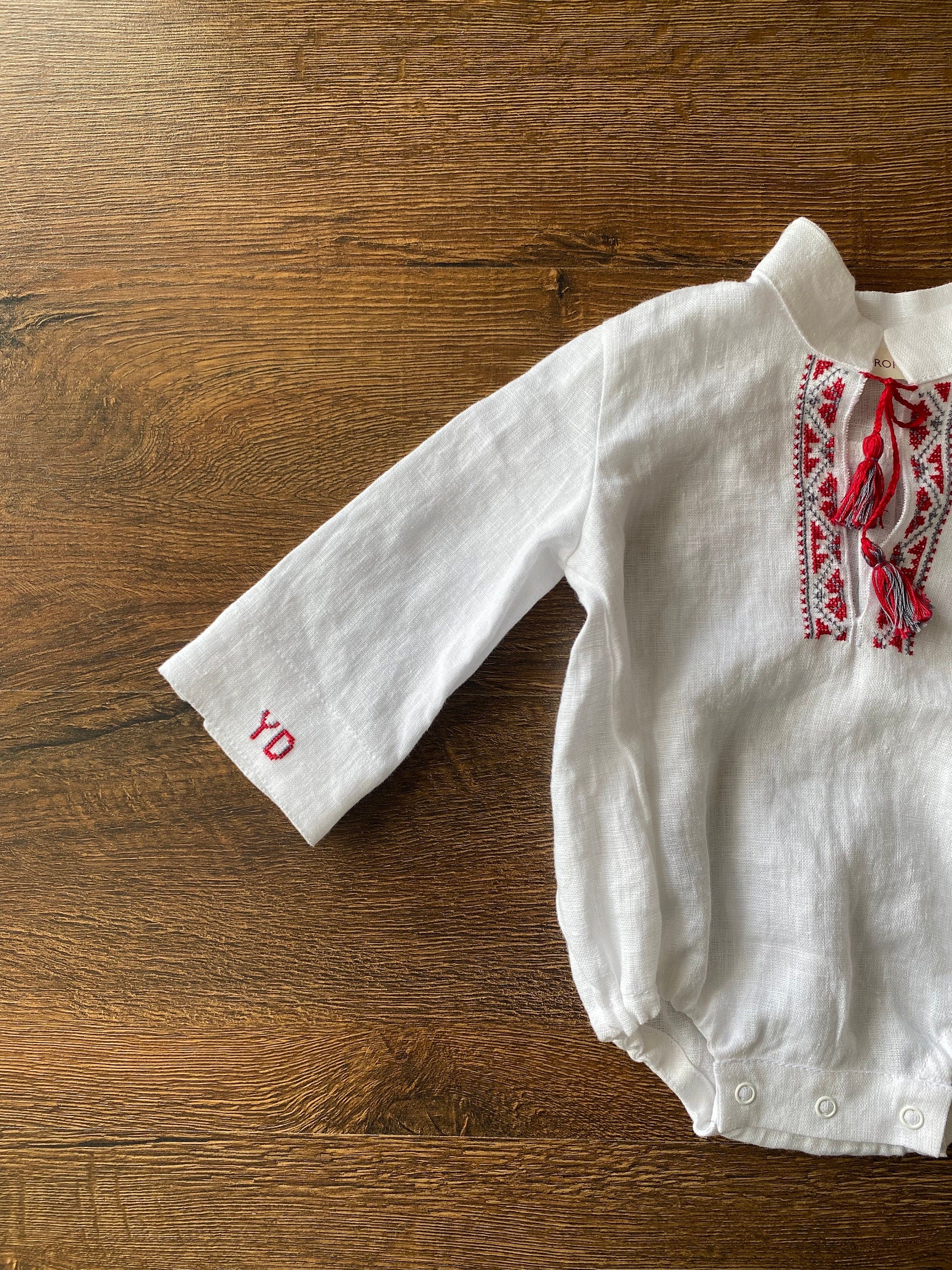 Newborn Ukrainian Vyshyvanka Dress, Newborn Linen Romper, Baby Embroidered Boho Romper, Newborn Coming Home outfit, Linen Baptism Romper
