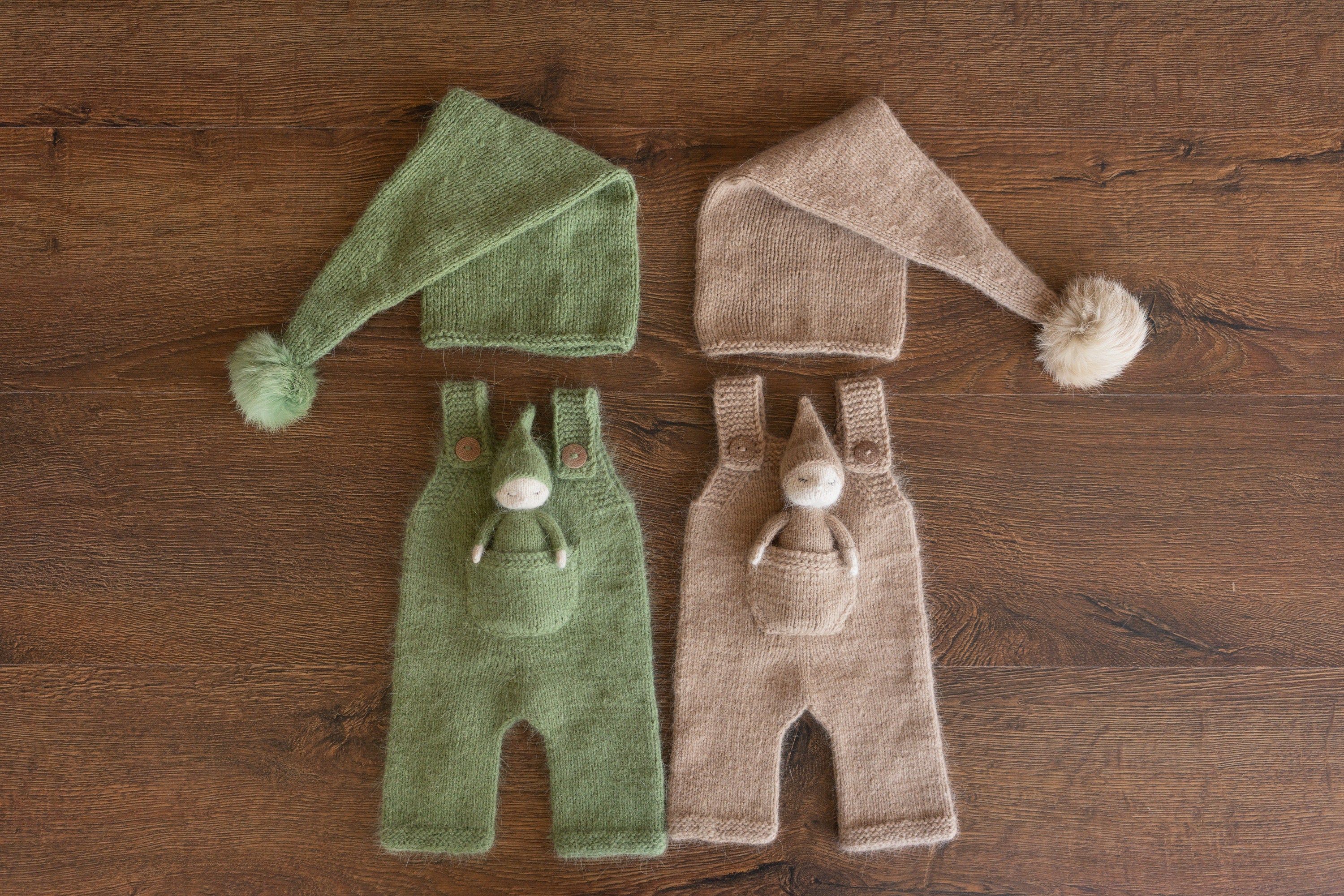 Newborn Knitted Outfits with Matched Small Doll, Newborn Overalls Photography, Newborn Photography Props, Newborn Boy Coming Home Outfit