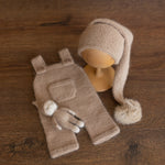 Newborn Knitted Outfits with Matched Small Doll, Newborn Overalls Photography, Newborn Photography Props, Newborn Boy Coming Home Outfit