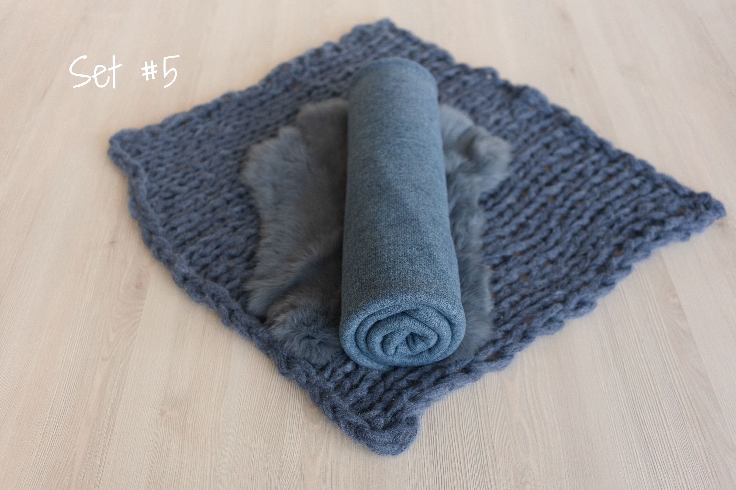 Blue Newborn Photography Props, Newborn Knitted Bonnet and Wool Blanket, Newborn Posing Pillow, Newborn Fabric Backdrop for Beanbag Pillow