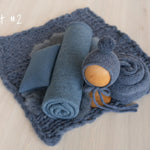 Blue Newborn Photography Props, Newborn Knitted Bonnet and Wool Blanket, Newborn Posing Pillow, Newborn Fabric Backdrop for Beanbag Pillow