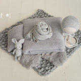 Gray Newborn Props for photography, Newborn Knit Blanket, Newborn Knitted Wrap, Newborn Posing Fabric Backdrop, Newborn Boy Photo Props Set,
