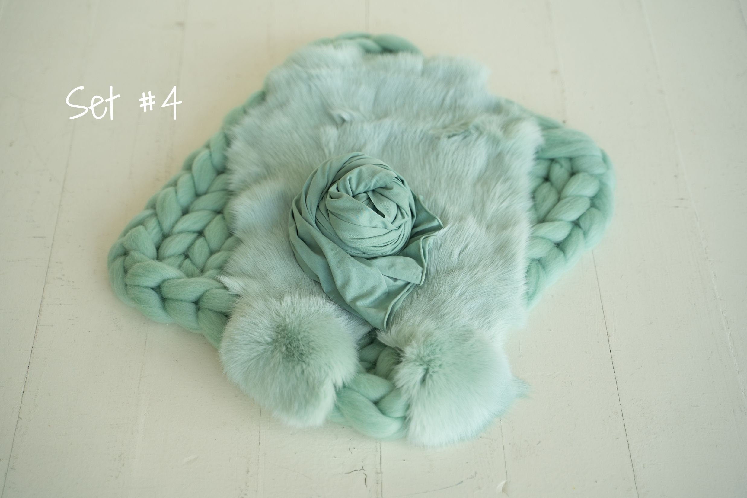 Mint Green Newborn Photography Props, Newborn Merino Wool Blanket, Newborn Posing Wrap, Newborn Posing Pillow, Newborn Bonnet Hat Kntted