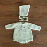 Mint Green Newborn Photography Props, Newborn Merino Wool Blanket, Newborn Posing Wrap, Newborn Posing Pillow, Newborn Bonnet Hat Kntted