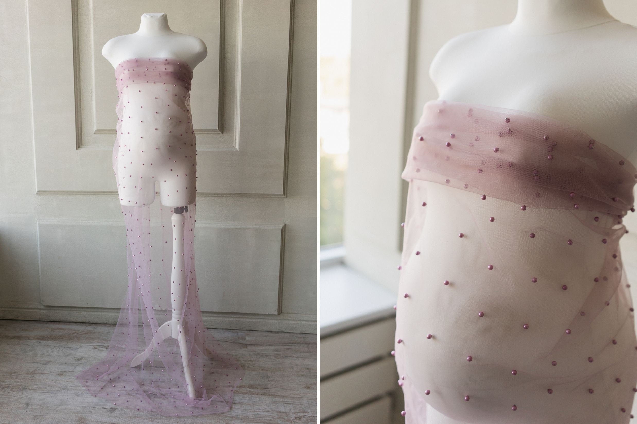 Maternity Lace Pearl Beads Fabric, Tulle Pearl Maternity Gown, Maternity Photography props, Maternity Tossing Fabric, Pregnancy Photo Prop