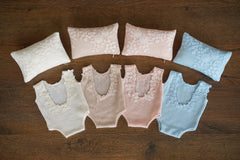 Handmade angora newborn girl romper with matching posing pillow