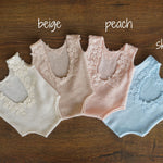 Handmade angora newborn girl romper with matching posing pillow