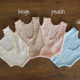 Handmade angora newborn girl romper with matching posing pillow