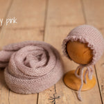 Hand-knitted mohair baby girl bonnet – newborn photography prop