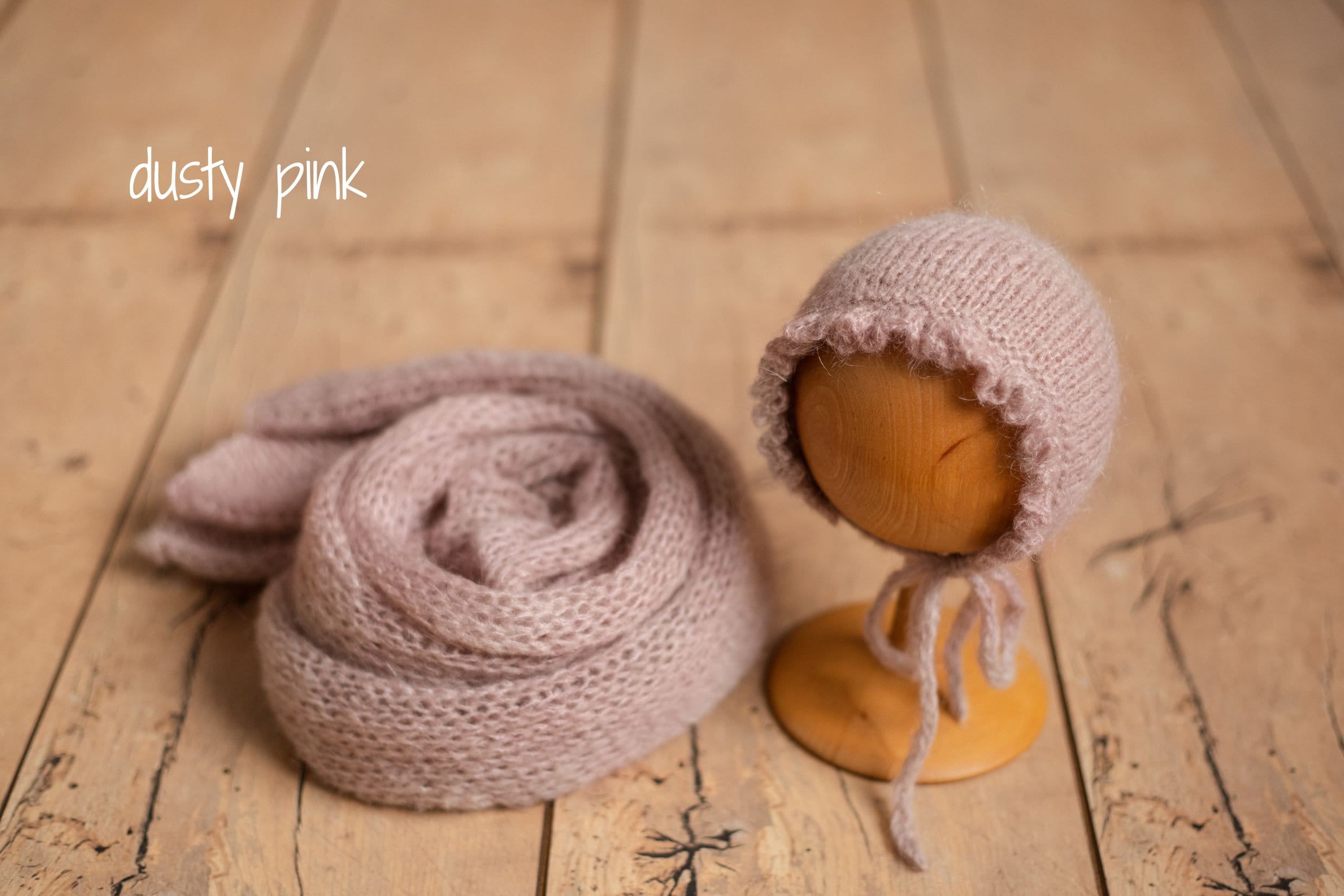 Hand-knitted mohair baby girl bonnet – newborn photography prop