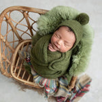 Soft mohair newborn wrap and bonnet – cozy and stretchy photo set