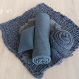 Blue Newborn Photography Props, Newborn Knitted Bonnet and Wool Blanket, Newborn Posing Pillow, Newborn Fabric Backdrop for Beanbag Pillow