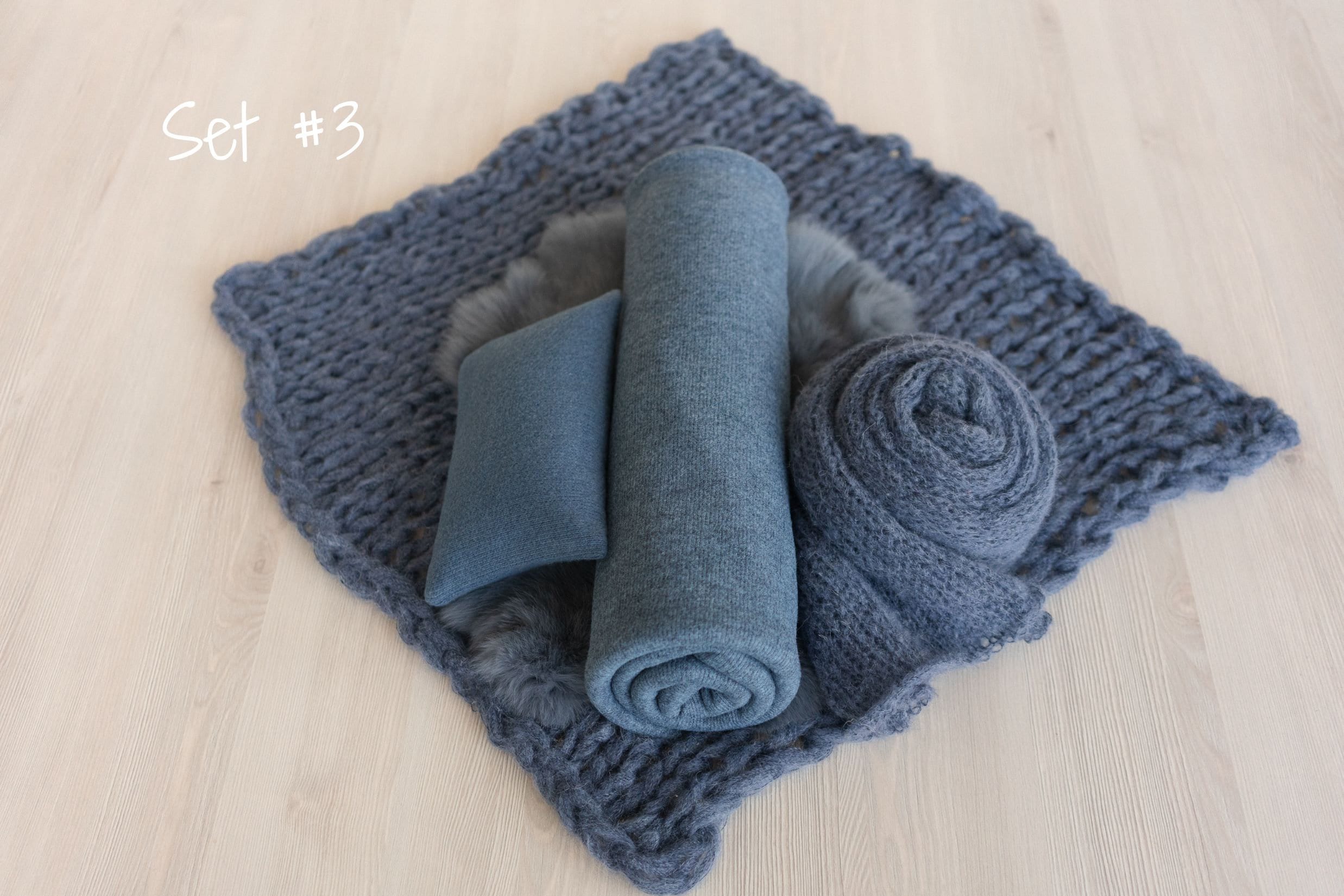 Blue Newborn Photography Props, Newborn Knitted Bonnet and Wool Blanket, Newborn Posing Pillow, Newborn Fabric Backdrop for Beanbag Pillow