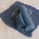 Blue Newborn Photography Props, Newborn Knitted Bonnet and Wool Blanket, Newborn Posing Pillow, Newborn Fabric Backdrop for Beanbag Pillow