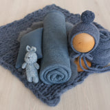 Blue Newborn Photography Props, Newborn Knitted Bonnet and Wool Blanket, Newborn Posing Pillow, Newborn Fabric Backdrop for Beanbag Pillow