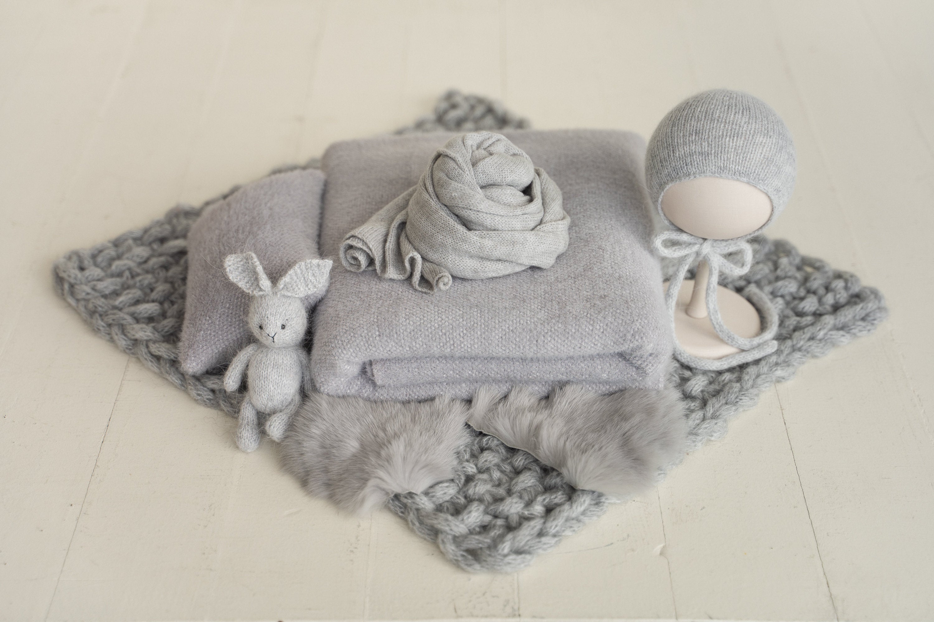 Gray Newborn Props for photography, Newborn Knit Blanket, Newborn Knitted Wrap, Newborn Posing Fabric Backdrop, Newborn Boy Photo Props Set,