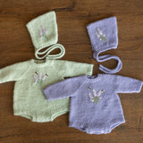 Baby Girl Knit Embroidered Flower Romper, Newborn coming home outfit for Girl, Hand Embroidered Knit Romper, Newborn Knitted Outfit