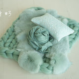 Mint Green Newborn Photography Props, Newborn Merino Wool Blanket, Newborn Posing Wrap, Newborn Posing Pillow, Newborn Bonnet Hat Kntted