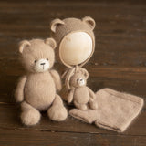 Newborn Knit Teddy Bear Outfit with Toy, Newborn Knitted Outfit, Newborn Bear Hat, Newborn Photography Props Set, Newborn Teddy Bear Outfit