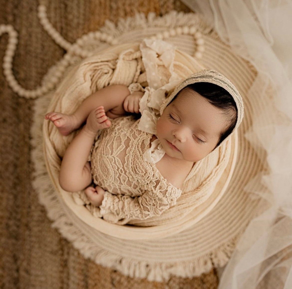 Round Macrame Newborn Rug, Newborn Photography props, Macrame Newborn Props, Newborn Knit Blanket, Natural Macrame Cord Mat Photo Prop