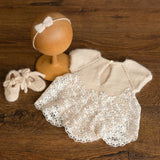 Newborn Knitted Dress for Girl with Headband, Newborn Photography Props, Newborn Knitted Outfit Girl, Newborn Girl Coming Home Outfit