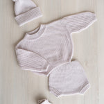 Newborn Coming Home Outfit with Knitted Baby Chunky Sweater, Bloomers, Socks and Hat with Pom Pom, Unisex Baby Knitted Sweater Outfit