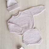 Newborn Coming Home Outfit with Knitted Baby Chunky Sweater, Bloomers, Socks and Hat with Pom Pom, Unisex Baby Knitted Sweater Outfit