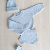 Newborn Coming Home Outfit with Knitted Baby Chunky Sweater, Bloomers, Socks and Hat with Pom Pom, Unisex Baby Knitted Sweater Outfit