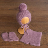Handmade baby knitted bonnet with pompom – soft angora wool for newborns