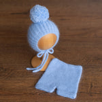 Handmade baby knitted bonnet with pompom – soft angora wool for newborns