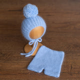 Handmade baby knitted bonnet with pompom – soft angora wool for newborns