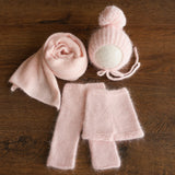 Handmade baby knitted bonnet with pompom – soft angora wool for newborns