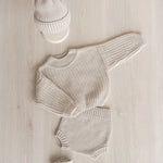 Newborn Coming Home Outfit with Knitted Baby Chunky Sweater, Bloomers, Socks and Hat with Pom Pom, Unisex Baby Knitted Sweater Outfit