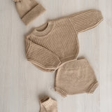 Newborn Coming Home Outfit with Knitted Baby Chunky Sweater, Bloomers, Socks and Hat with Pom Pom, Unisex Baby Knitted Sweater Outfit