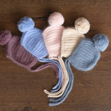 Handmade baby knitted bonnet with pompom – soft angora wool for newborns